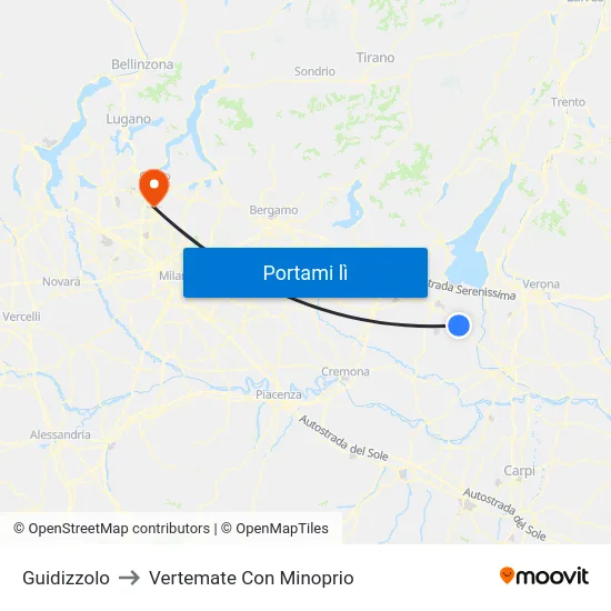 Guidizzolo to Vertemate Con Minoprio map