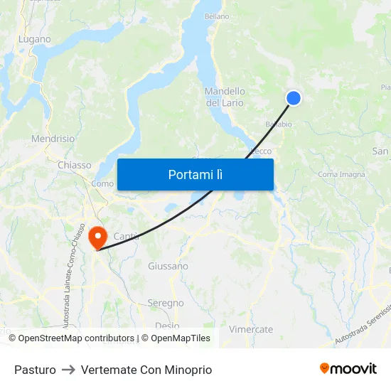 Pasturo to Vertemate Con Minoprio map