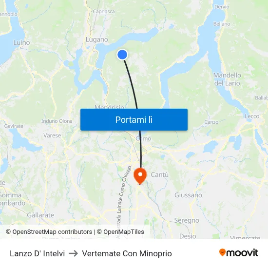 Lanzo D' Intelvi to Vertemate Con Minoprio map