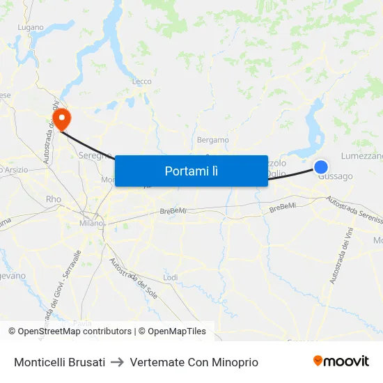 Monticelli Brusati to Vertemate Con Minoprio map