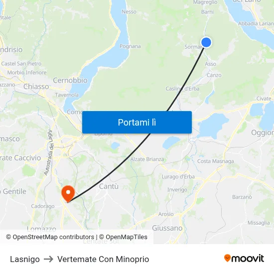 Lasnigo to Vertemate Con Minoprio map