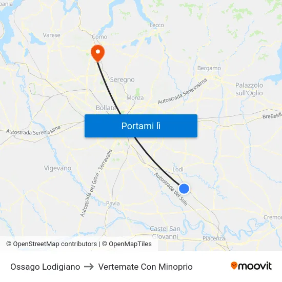 Ossago Lodigiano to Vertemate Con Minoprio map