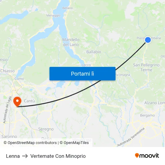 Lenna to Vertemate Con Minoprio map