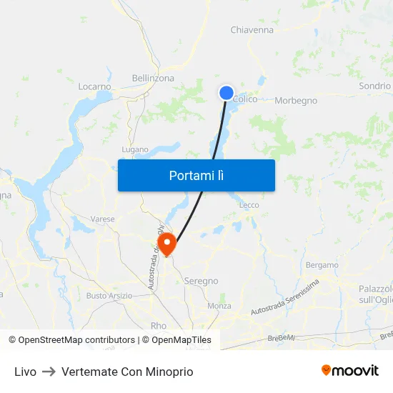 Livo to Vertemate Con Minoprio map