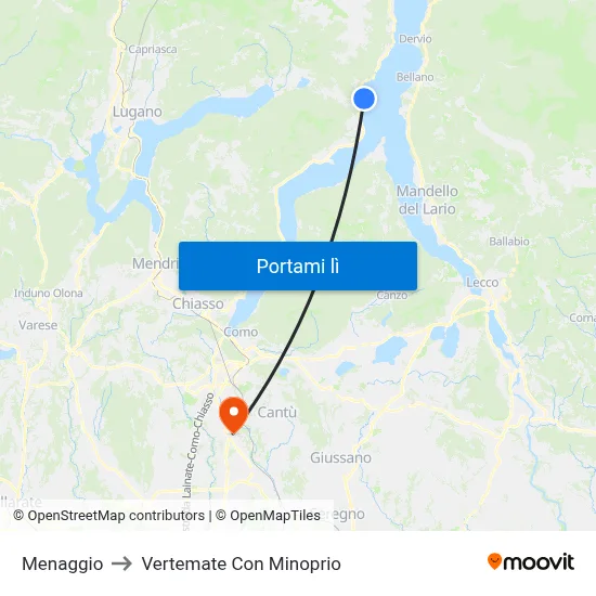Menaggio to Vertemate Con Minoprio map