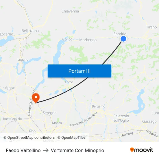 Faedo Valtellino to Vertemate Con Minoprio map