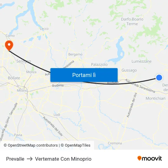 Prevalle to Vertemate Con Minoprio map
