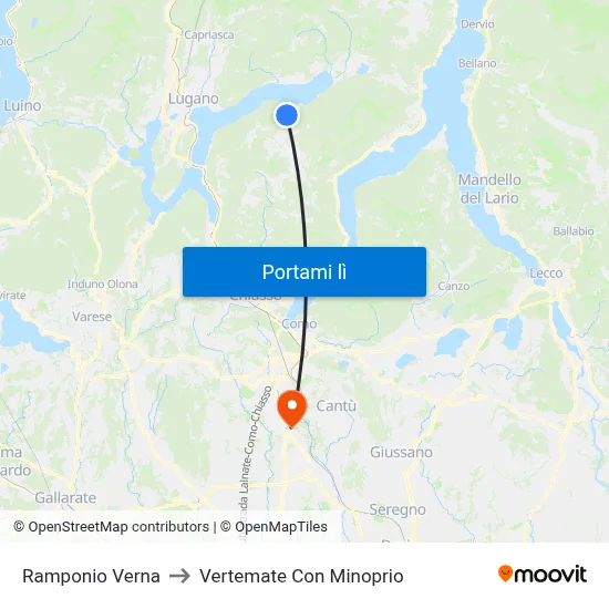 Ramponio Verna to Vertemate Con Minoprio map