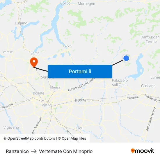 Ranzanico to Vertemate Con Minoprio map