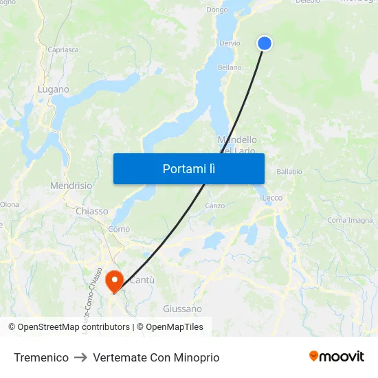Tremenico to Vertemate Con Minoprio map
