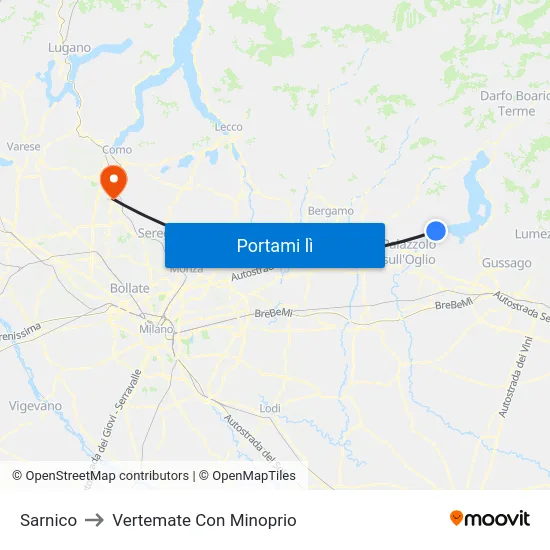 Sarnico to Vertemate Con Minoprio map