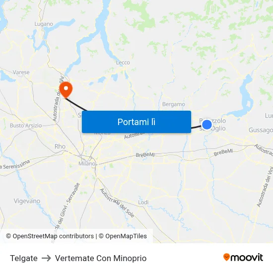 Telgate to Vertemate Con Minoprio map