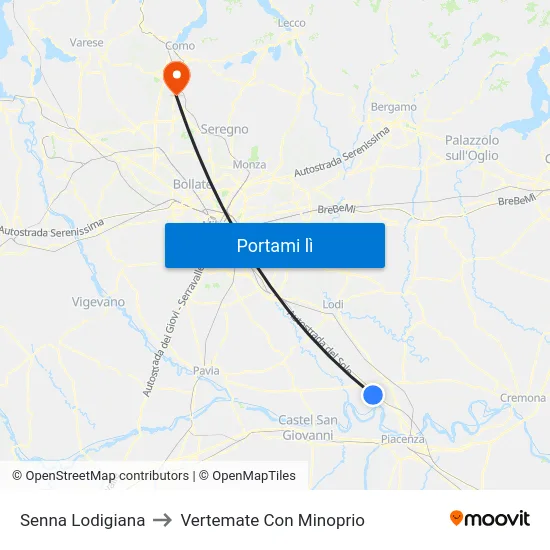 Senna Lodigiana to Vertemate Con Minoprio map