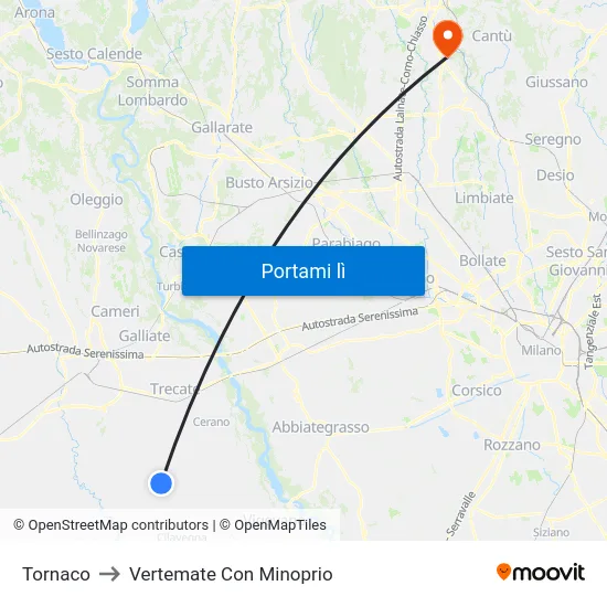 Tornaco to Vertemate Con Minoprio map