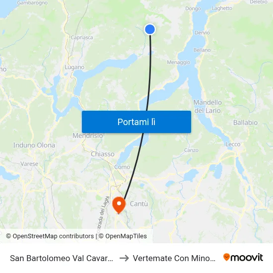 San Bartolomeo Val Cavargna to Vertemate Con Minoprio map