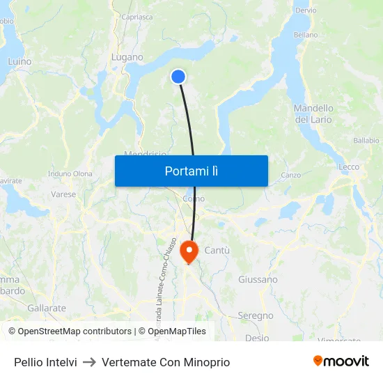 Pellio Intelvi to Vertemate Con Minoprio map