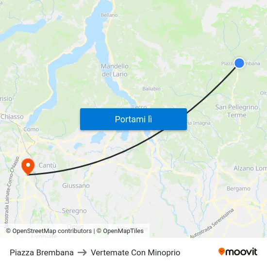 Piazza Brembana to Vertemate Con Minoprio map
