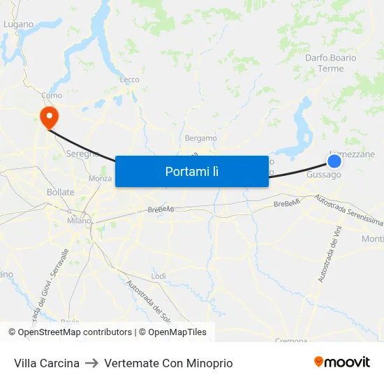 Villa Carcina to Vertemate Con Minoprio map