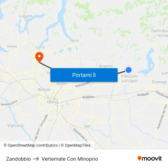 Zandobbio to Vertemate Con Minoprio map