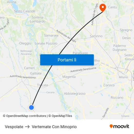 Vespolate to Vertemate Con Minoprio map