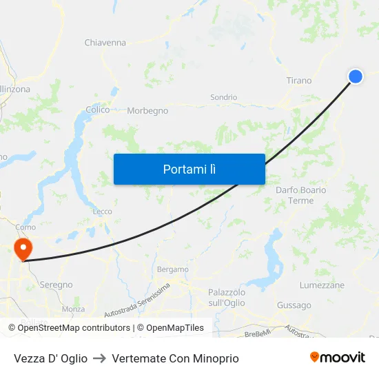 Vezza D' Oglio to Vertemate Con Minoprio map