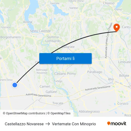 Castellazzo Novarese to Vertemate Con Minoprio map