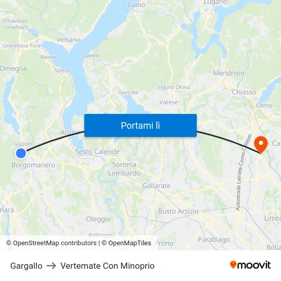 Gargallo to Vertemate Con Minoprio map