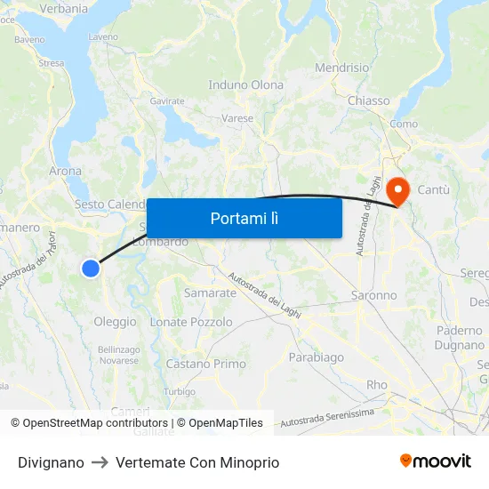 Divignano to Vertemate Con Minoprio map