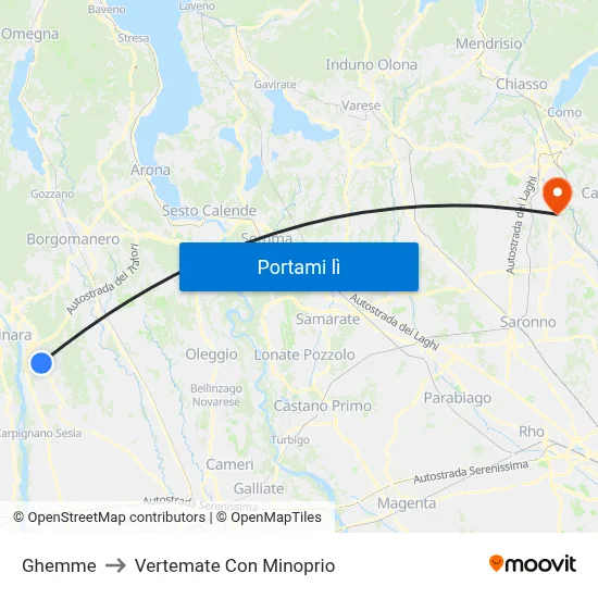 Ghemme to Vertemate Con Minoprio map