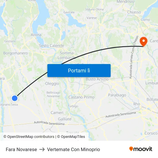 Fara Novarese to Vertemate Con Minoprio map