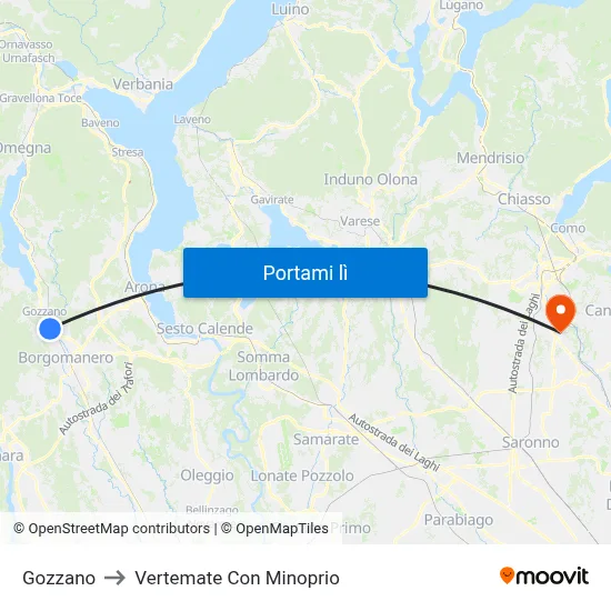 Gozzano to Vertemate Con Minoprio map