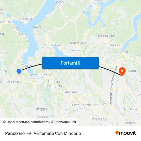 Paruzzaro to Vertemate Con Minoprio map