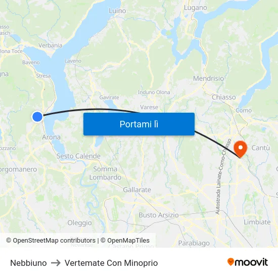 Nebbiuno to Vertemate Con Minoprio map