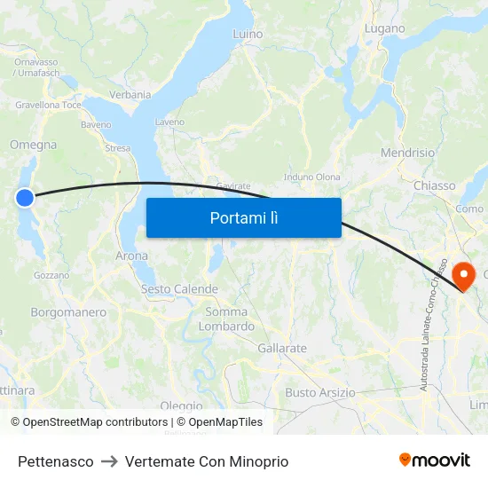 Pettenasco to Vertemate Con Minoprio map