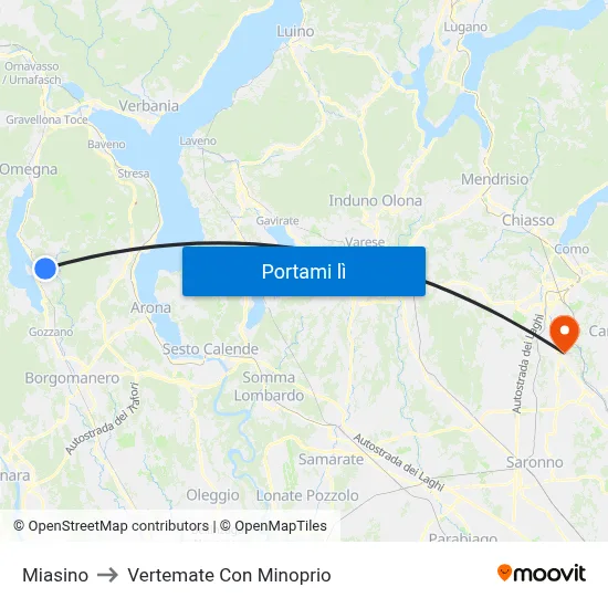 Miasino to Vertemate Con Minoprio map