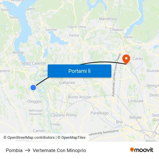 Pombia to Vertemate Con Minoprio map