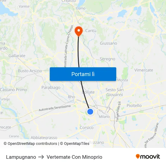 Lampugnano to Vertemate Con Minoprio map