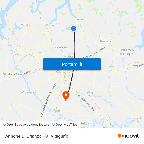 Annone Di Brianza to Vidigulfo map