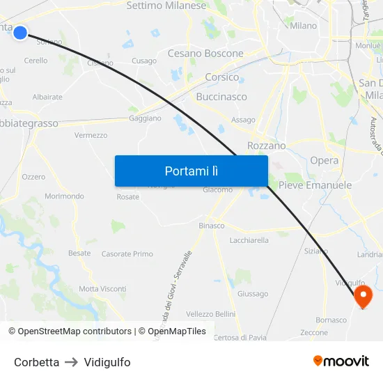 Corbetta to Vidigulfo map