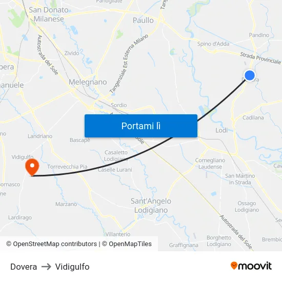 Dovera to Vidigulfo map