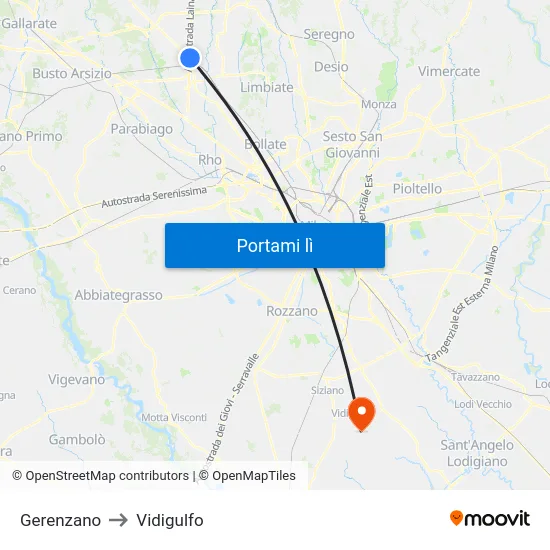 Gerenzano to Vidigulfo map