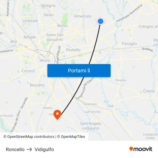 Roncello to Vidigulfo map