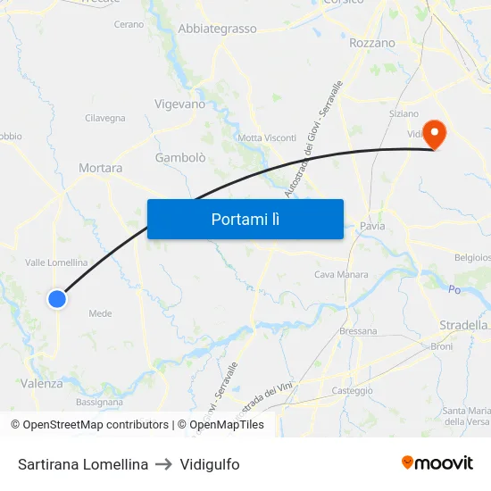 Sartirana Lomellina to Vidigulfo map