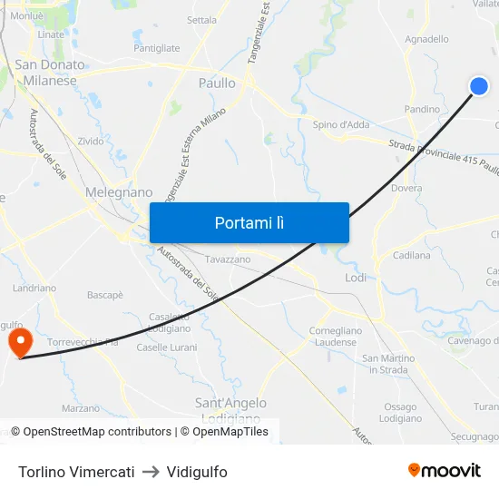 Torlino Vimercati to Vidigulfo map