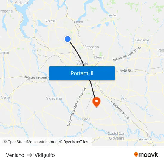Veniano to Vidigulfo map