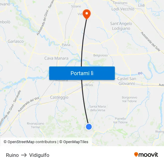 Ruino to Vidigulfo map