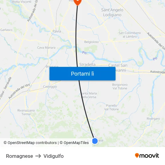 Romagnese to Vidigulfo map