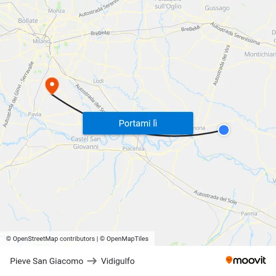 Pieve San Giacomo to Vidigulfo map