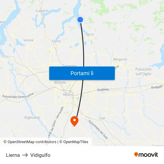 Lierna to Vidigulfo map
