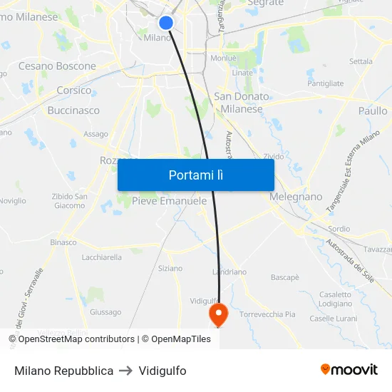 Milano Repubblica to Vidigulfo map